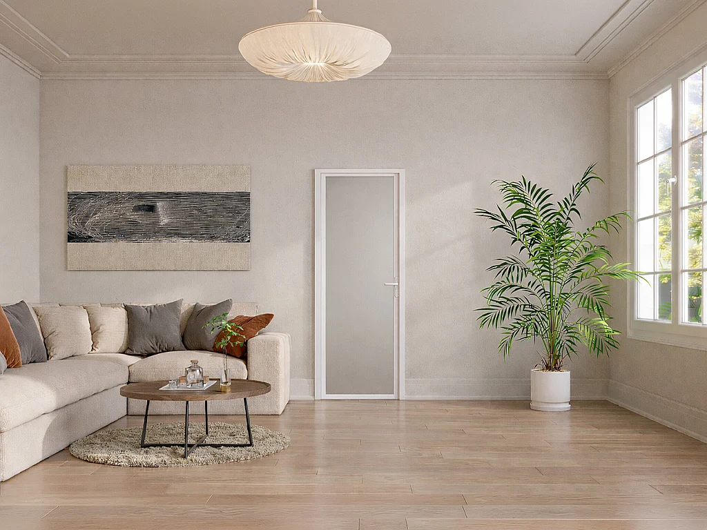 Bloc porte réversible en aluminium et verre trempé dépoli - H204 x L73 cm - Blanc - LOXTON