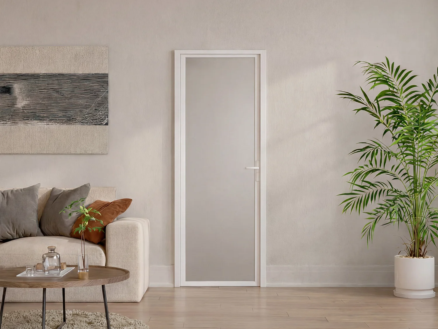 Reversible aluminium and frosted tempered glass door set - H204 x W73 cm - White - LOXTON