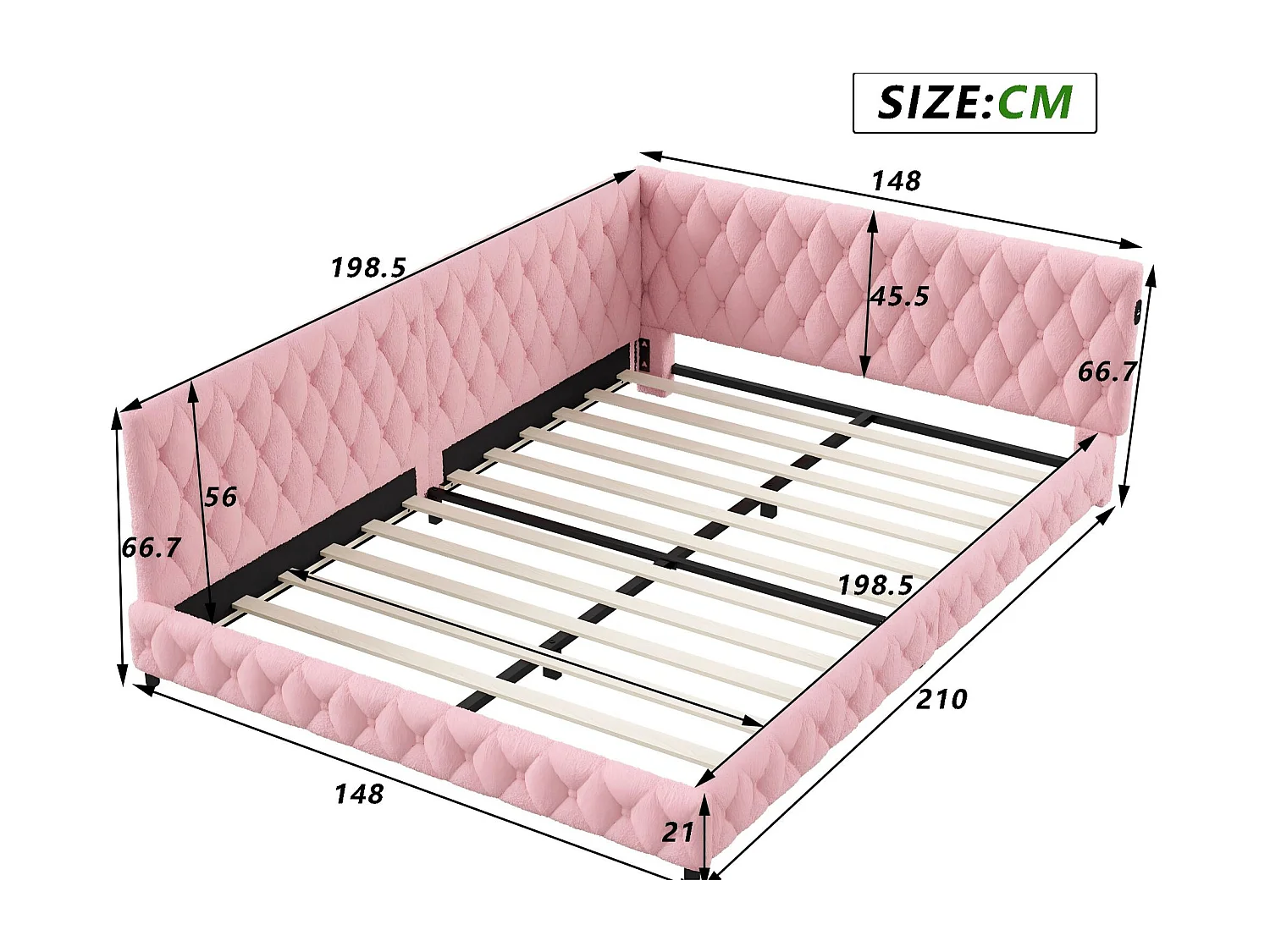 Lit coffre 140x200 cm LED RGB sous-lit, lit capitonné avec USB, sommier à lattes
