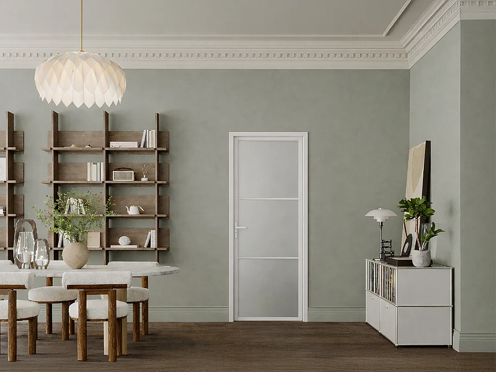 Bloc porte réversible en aluminium et verre trempé dépoli - H204 x L73 cm - Blanc - MASERU