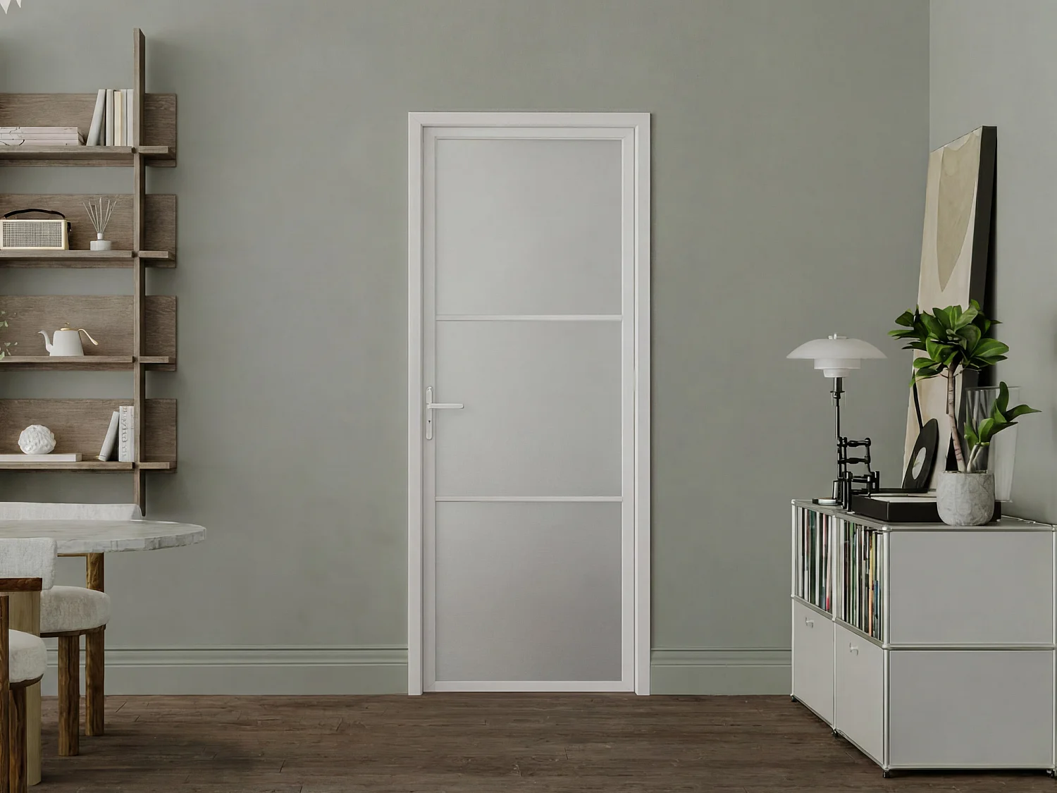 Reversible aluminium and frosted tempered glass door set - H204 x W73 cm - White - MASERU