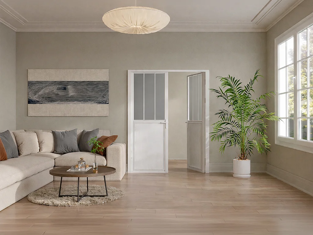 Bloco de porta reversível de duas folhas em alumínio e vidro temperado fosco estilo atelier - 2 x A204 x C73 cm - Branco - ERMELO