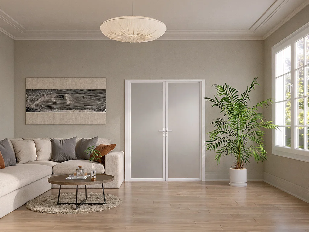 Bloc porte réversible à deux battants en aluminium et verre trempé dépoli - 2 x H204 x L73 cm - Blanc - LOXTON