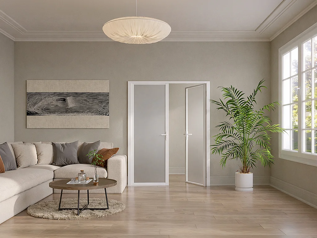Bloc porte réversible à deux battants en aluminium et verre trempé dépoli - 2 x H204 x L73 cm - Blanc - LOXTON
