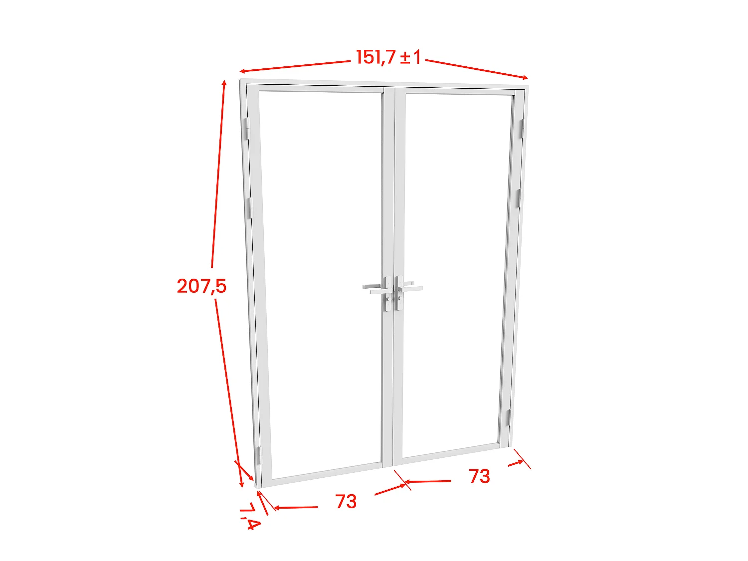 Bloc porte réversible à deux battants en aluminium et verre trempé dépoli - 2 x H204 x L73 cm - Blanc - LOXTON