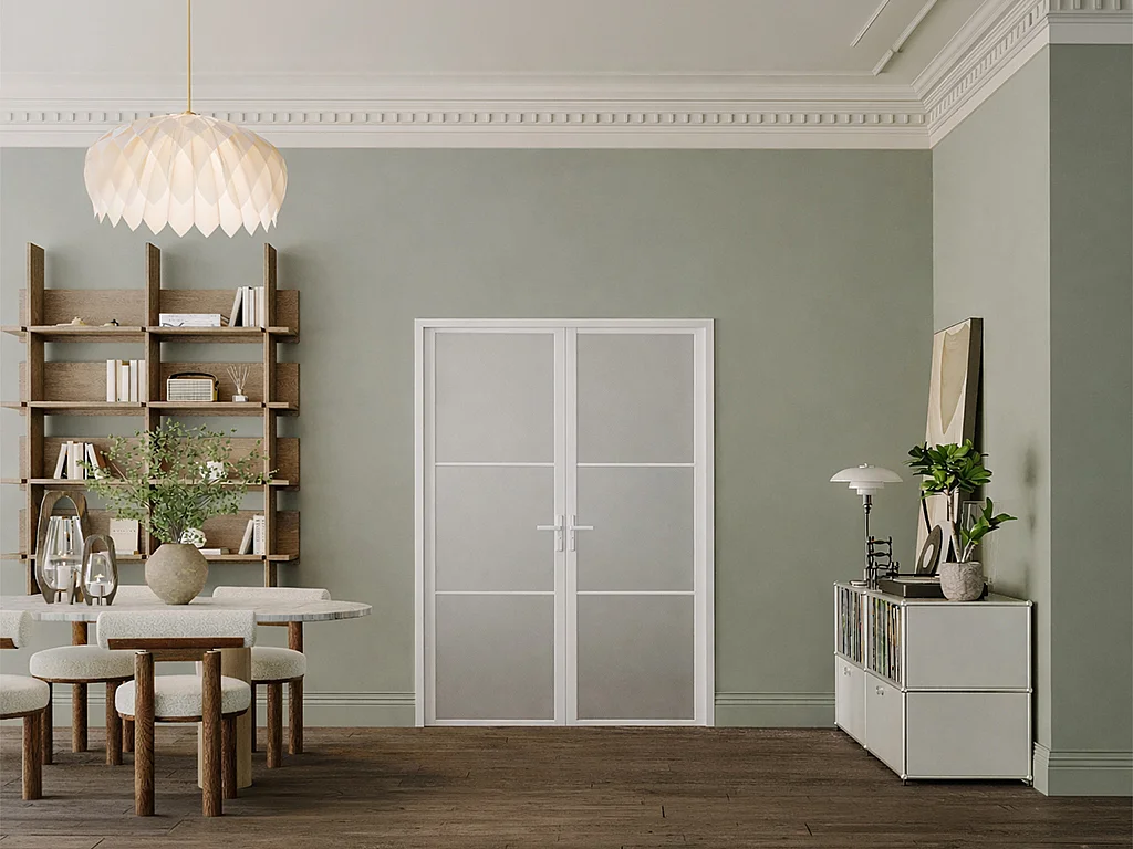 Bloc porte réversible à deux battants en aluminium et verre dépoli - 2 x H204 x L73 cm - Blanc - MASERU