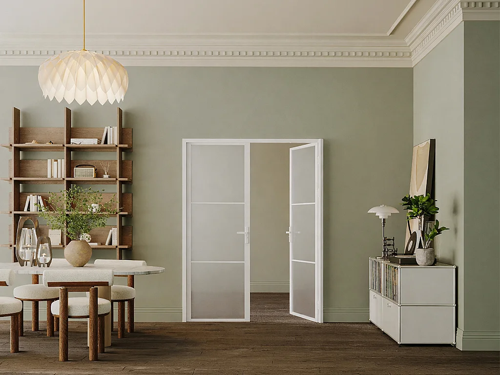 Bloc porte réversible à deux battants en aluminium et verre dépoli - 2 x H204 x L73 cm - Blanc - MASERU