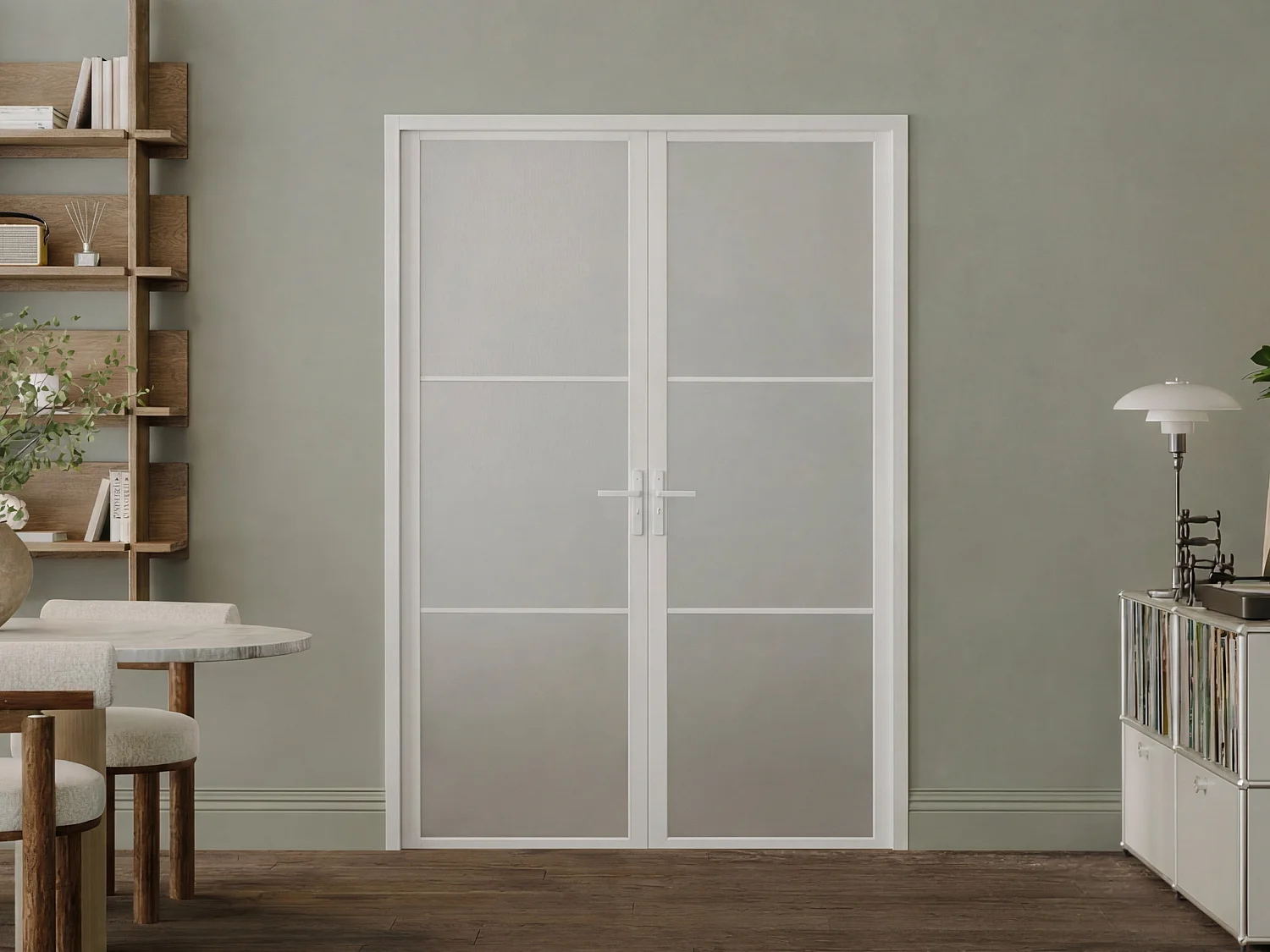 Reversible double-leaf aluminium and frosted glass door set - 2 x H204 x W73 cm - White - MASERU