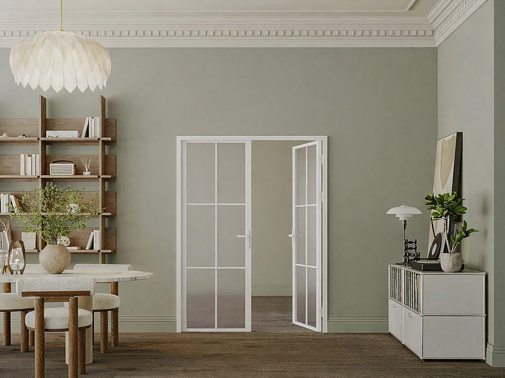 Bloc porte réversible à deux battants en aluminium et verre dépoli - 2 x H204 x L73 cm - Blanc - SEROTO