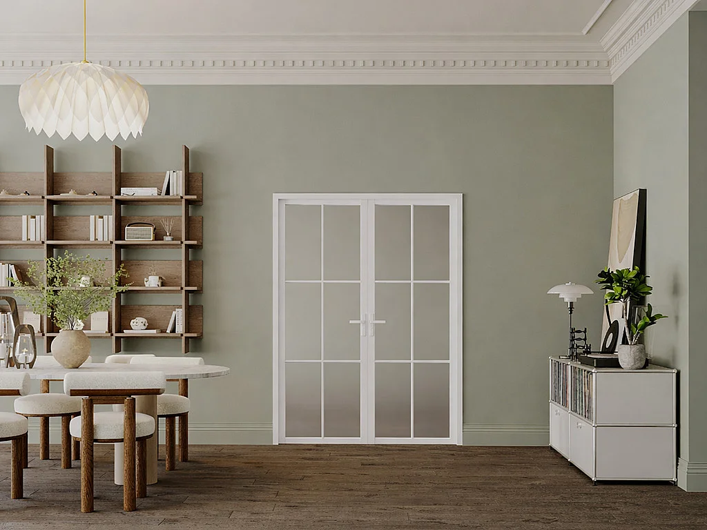 Bloc porte réversible à deux battants en aluminium et verre dépoli - 2 x H204 x L73 cm - Blanc - SEROTO