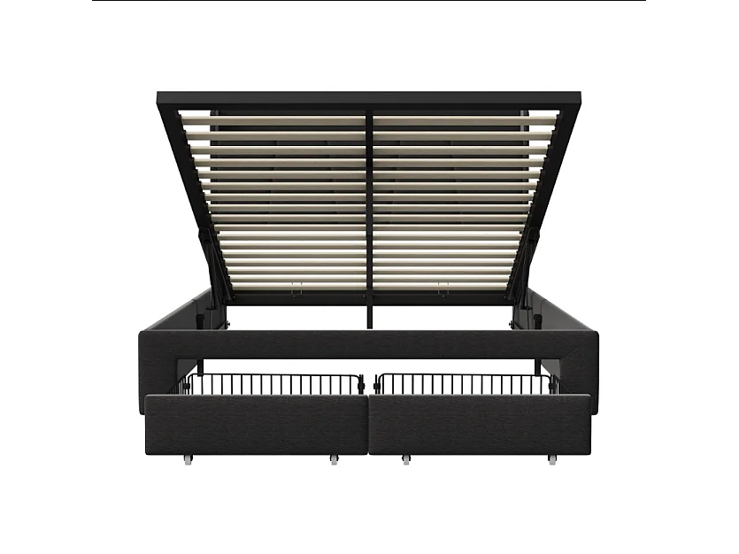 Lit avec 2 tiroirs - 140x190cm - avec LED, USB et tête de lit rangement - Gris