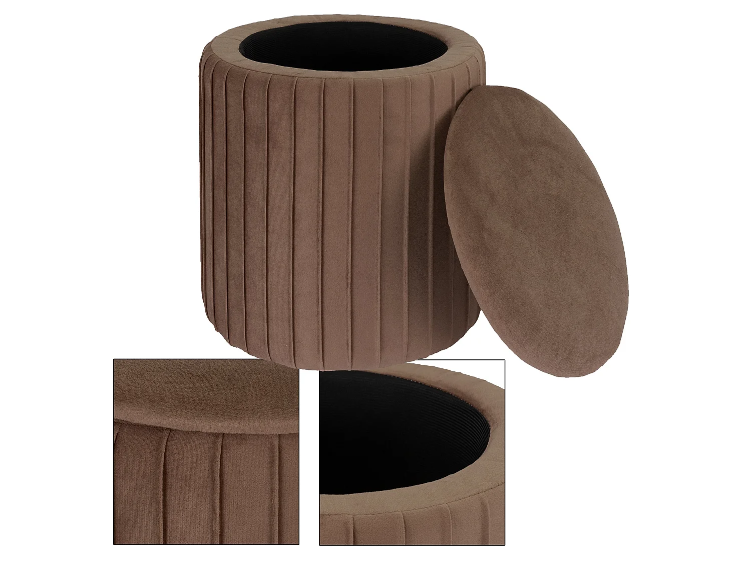 Tabouret pouf en velours avec espace de rangement rose ECD Germany