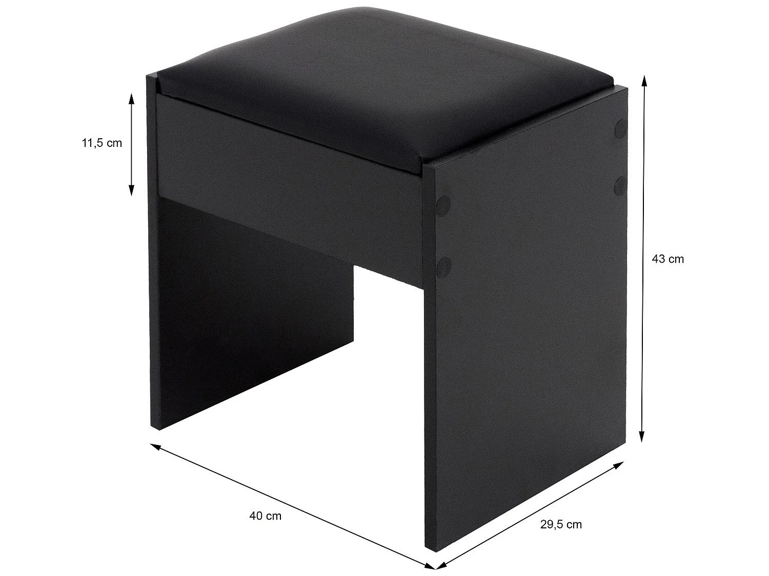 Sgabello make-up sedia tavolo cosmetico pouf in legno nero ECD Germany