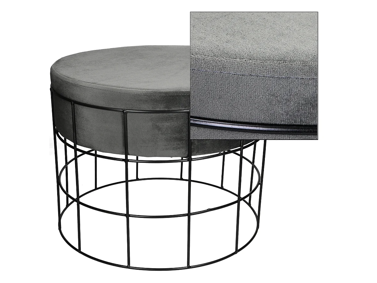 Tabouret pouf ottomane repose-pieds rond en velour gris foncé ECD Germany