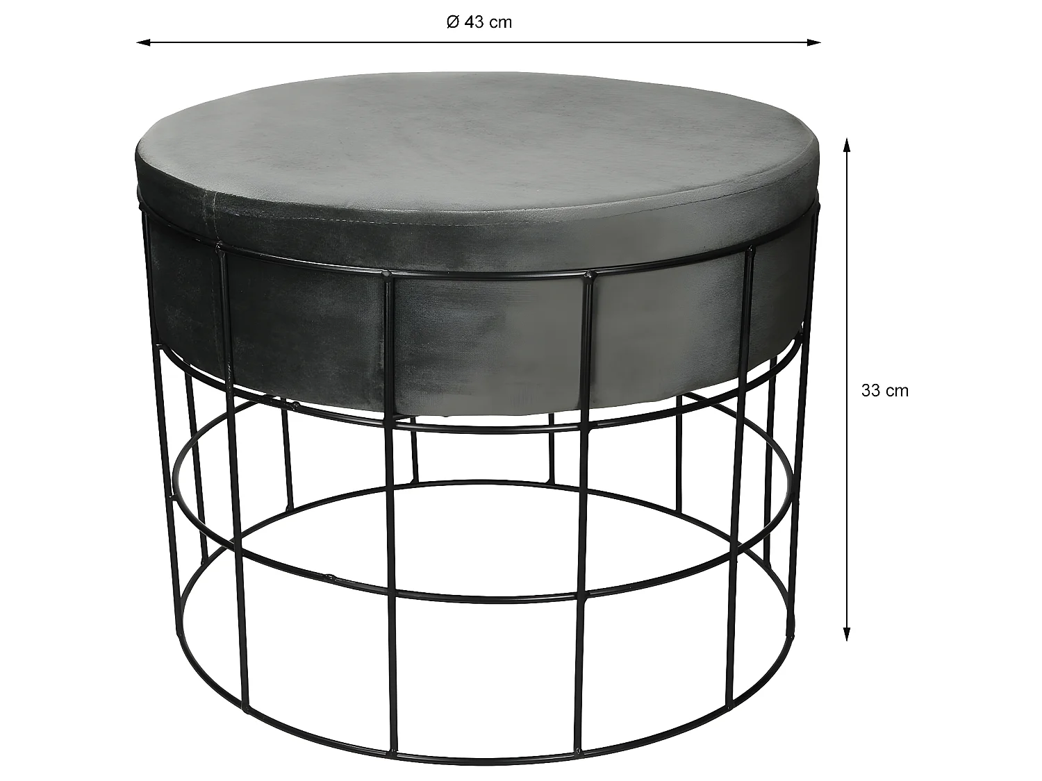Tabouret pouf ottomane repose-pieds rond en velour gris foncé ECD Germany