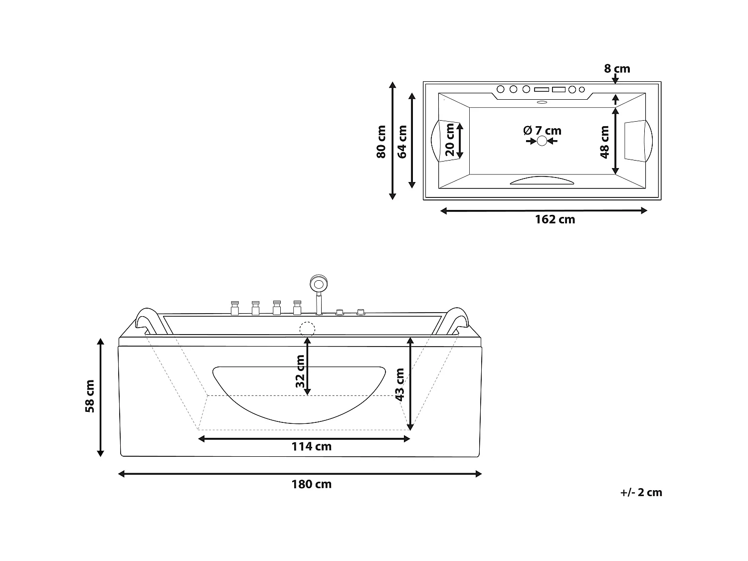 Vasca idromassaggio angolare con LED HAWES 180 x 80 cm Bianco