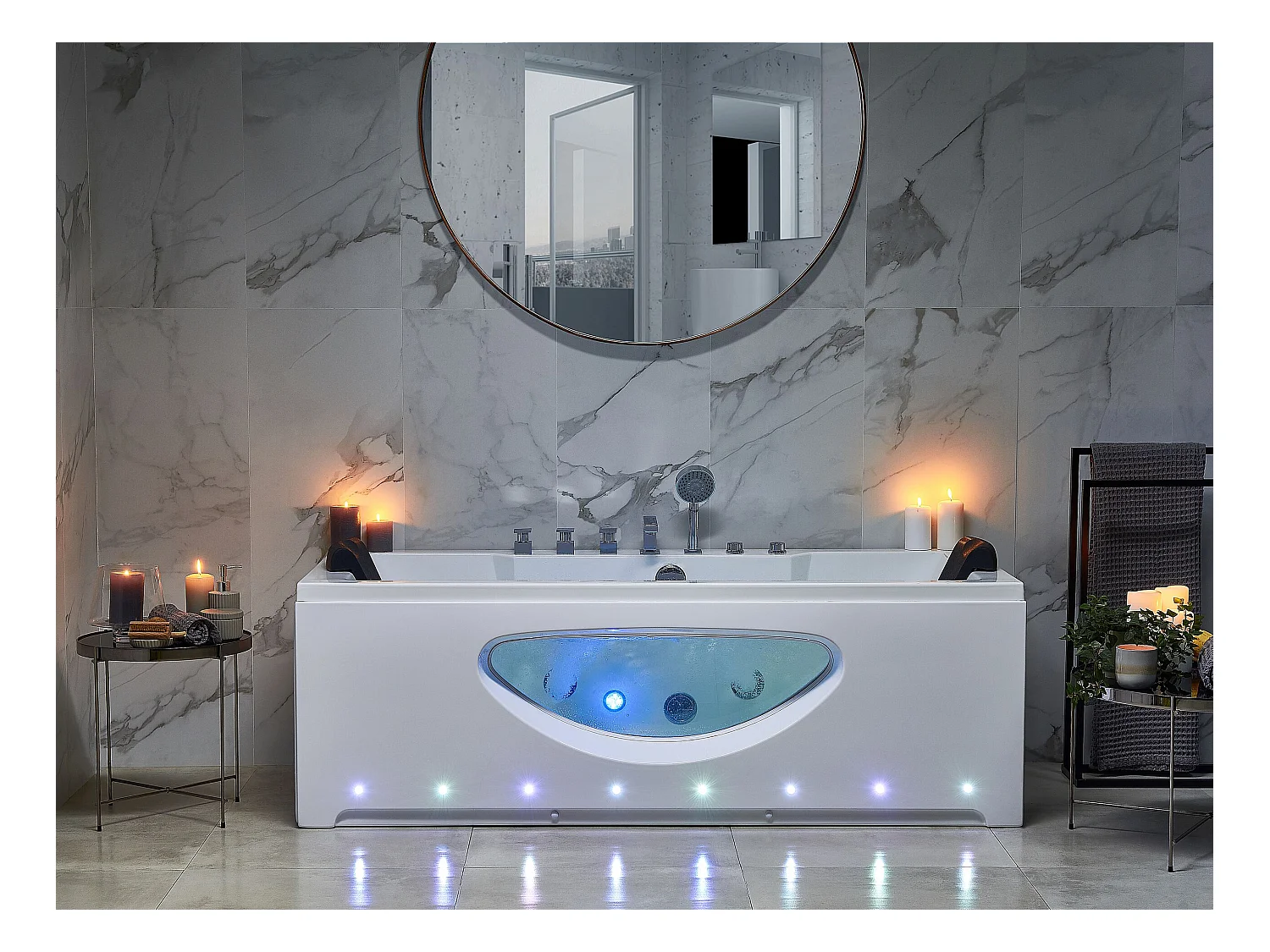 Baignoire d'angle à remous avec LED HAWES 180 x 80 cm Blanc