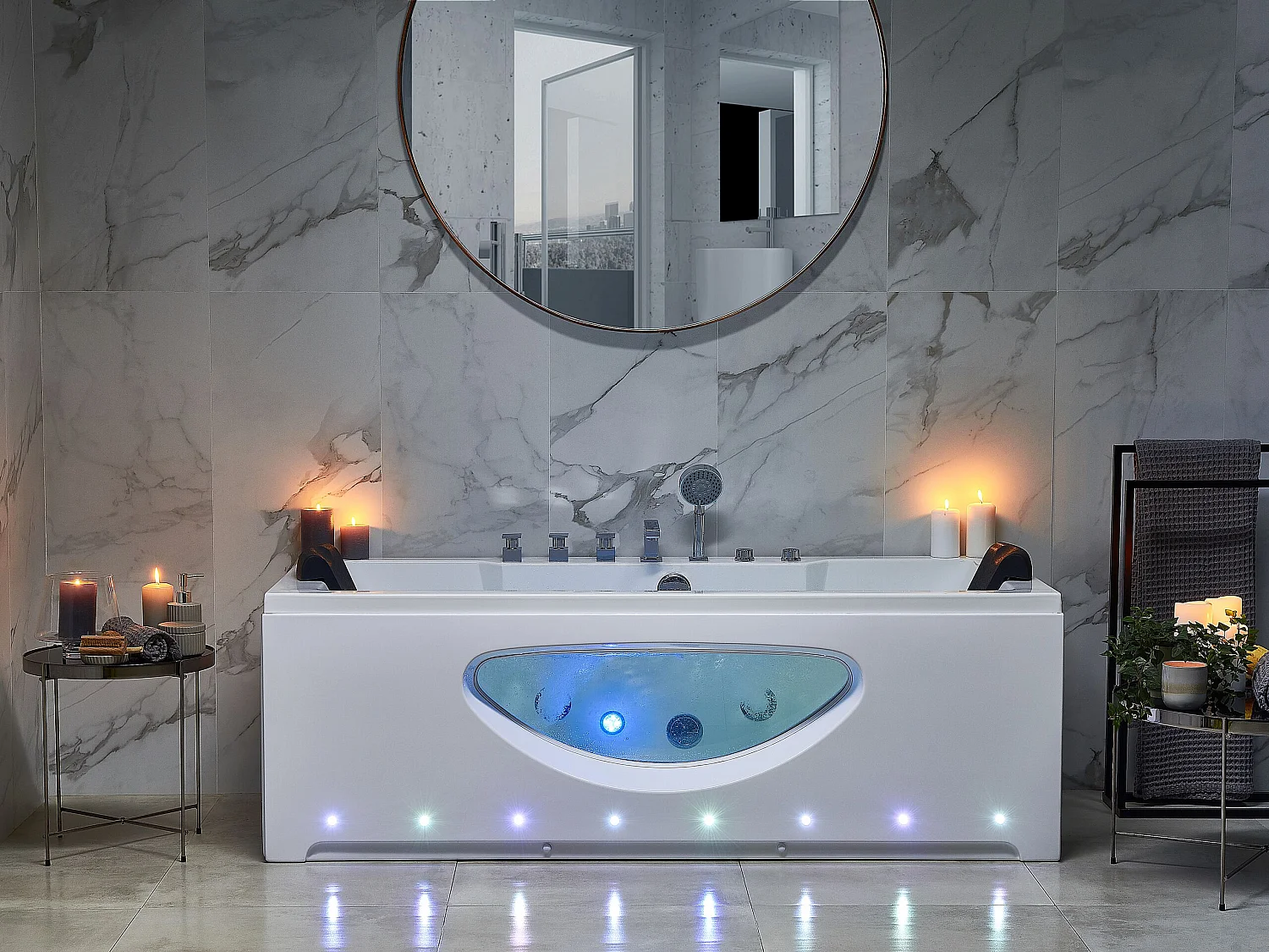 Baignoire d'angle à remous avec LED HAWES 180 x 80 cm Blanc