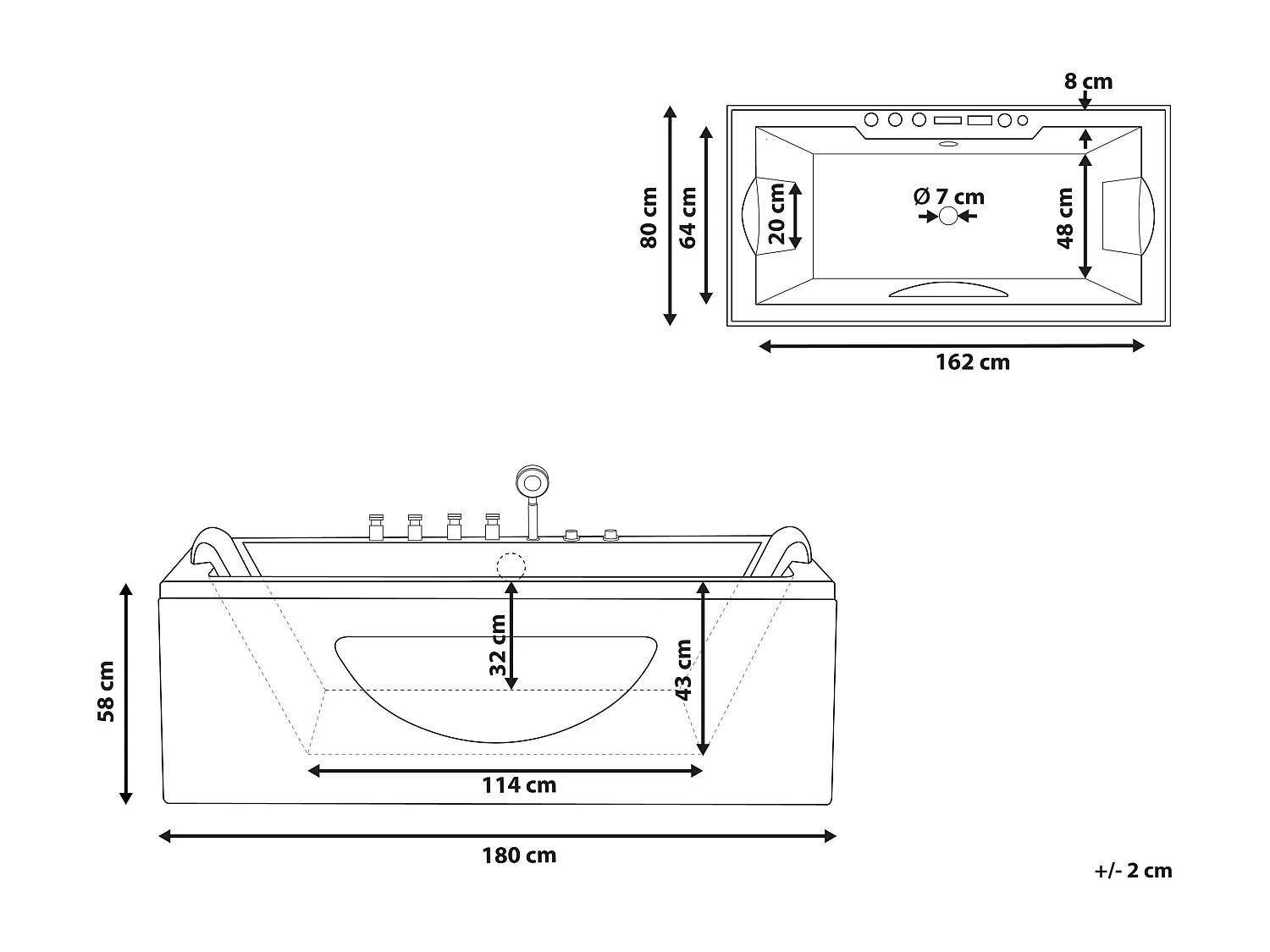 Vasca idromassaggio angolare con LED HAWES 180 x 80 cm Bianco