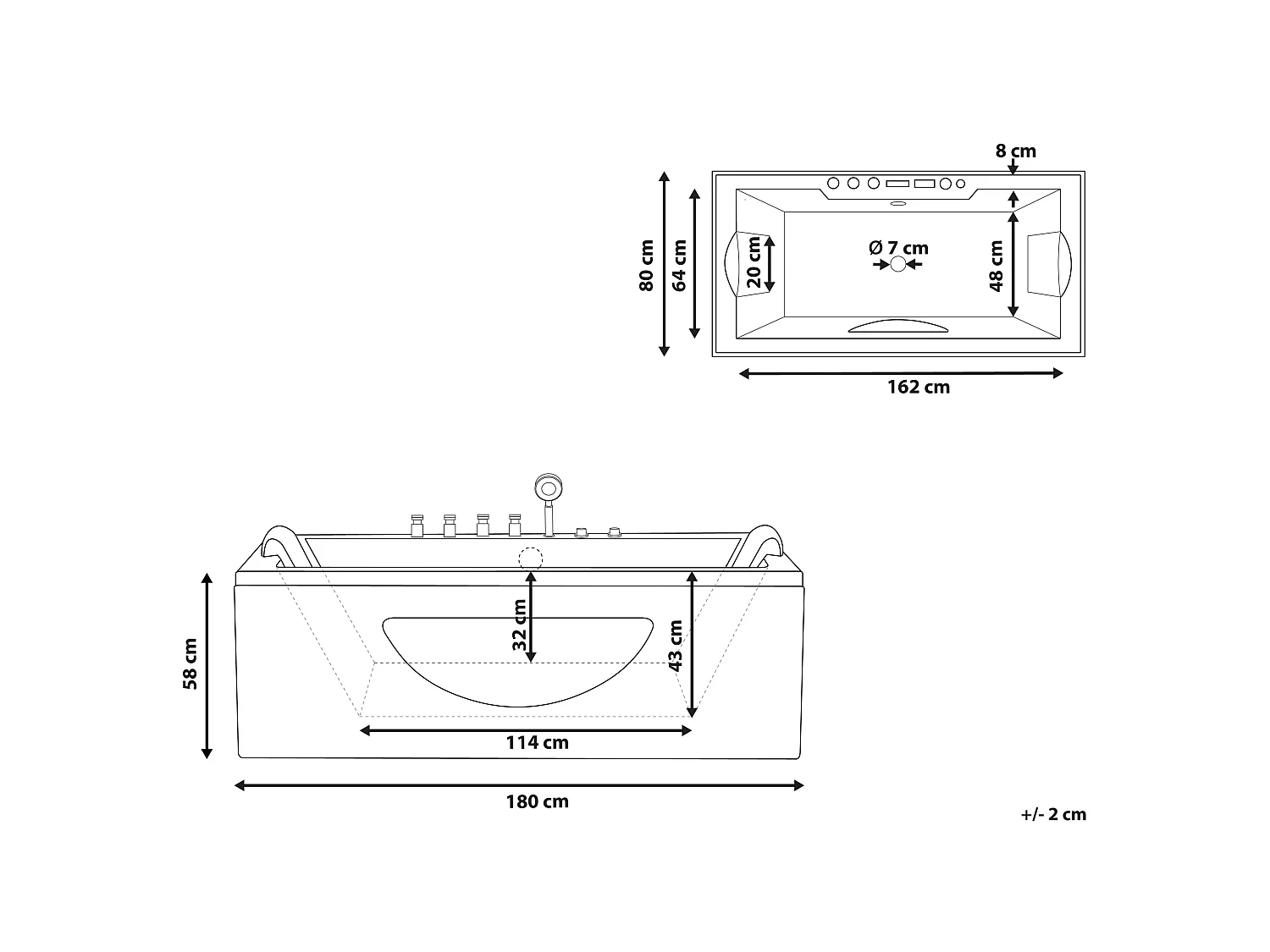 Baignoire d'angle à remous avec LED HAWES 180 x 80 cm Blanc