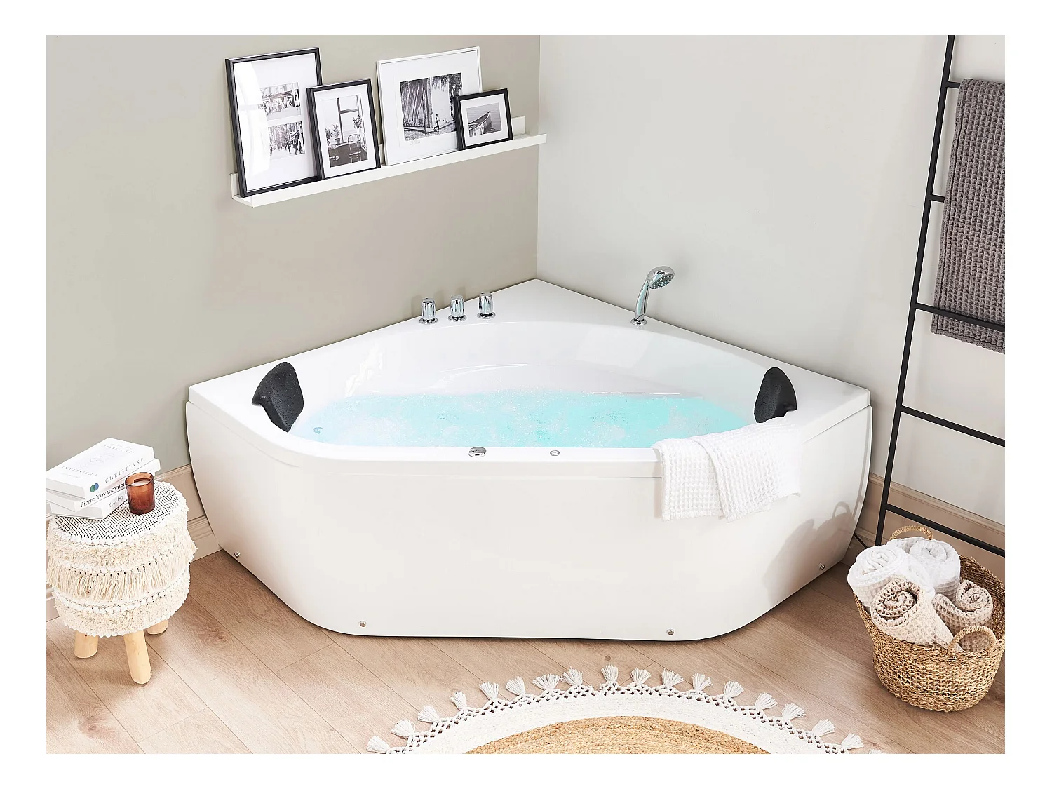 Hoek bubbelbad met LED MEVES 140 x 140 cm Wit