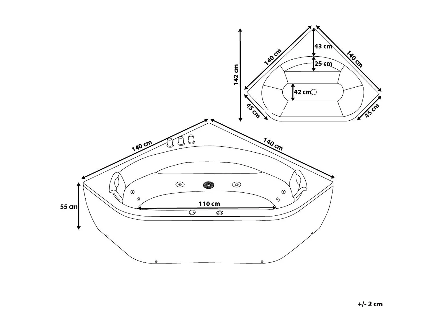 Luxus Whirlwanne Eckbadewanne Spa weiß große Doppelwanne mit Massage LED Meves