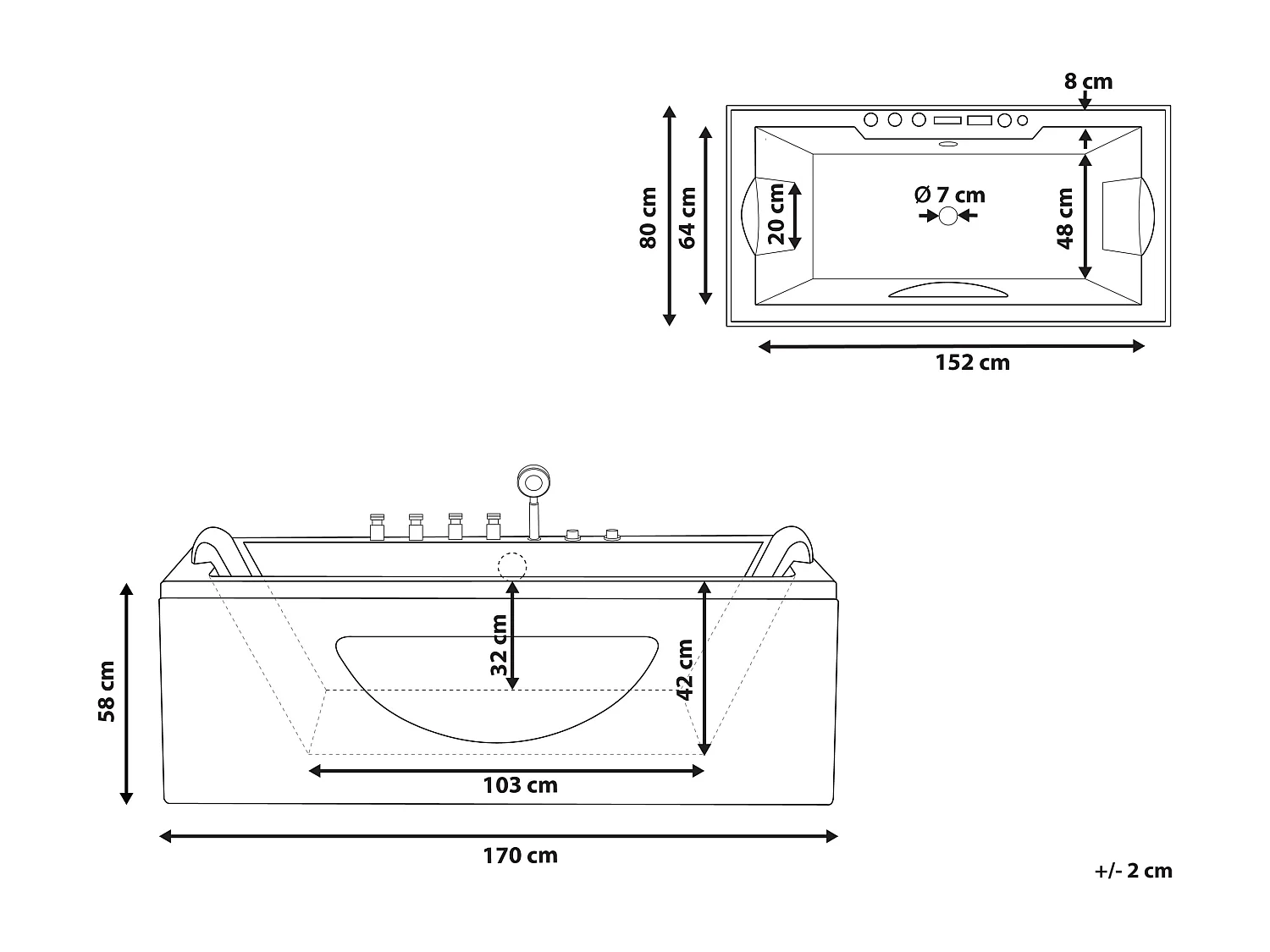 Banheira de hidromassagem de canto com LED HAWES 1700 x 800 mm Preto
