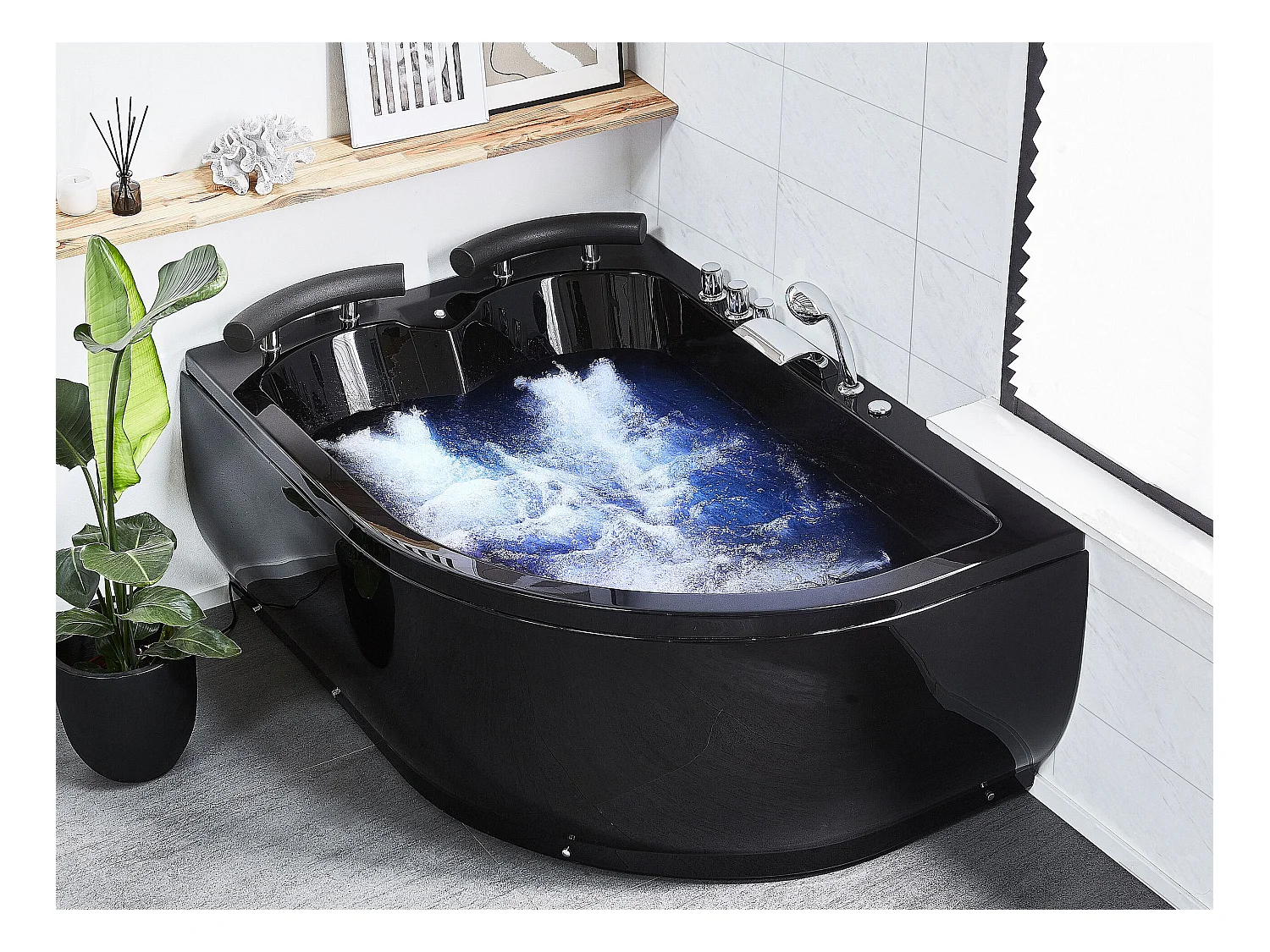 Vasca idromassaggio angolare con LED PARADISO Lato destro 158 x 113 cm Nero