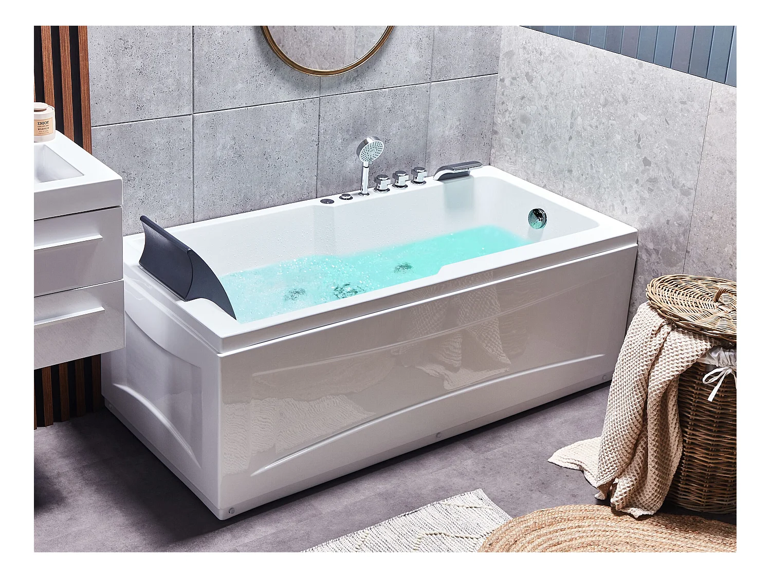 Baignoire d'angle à remous avec LED ARTEMISA Côté droite 170 x 80 cm Blanc