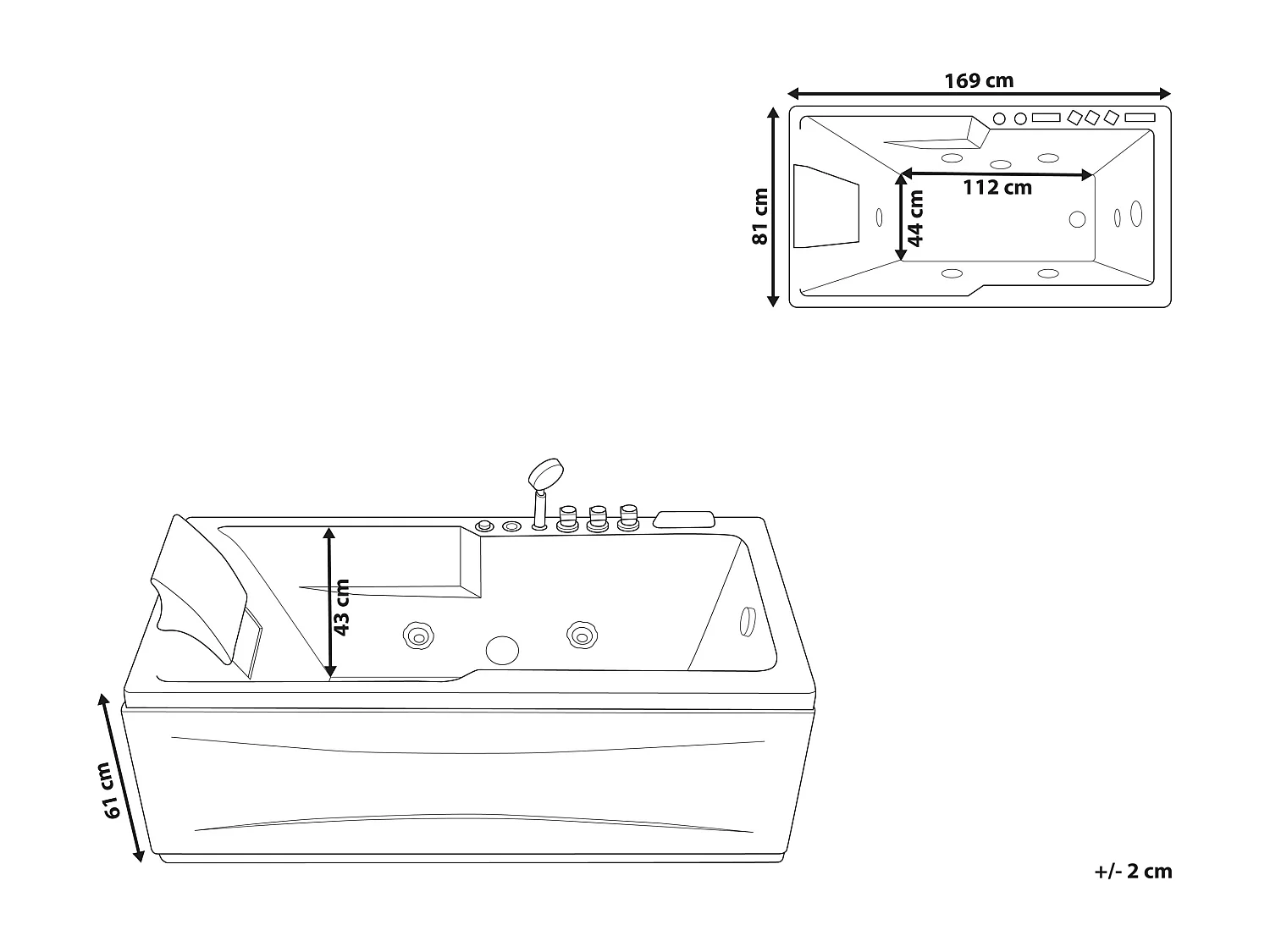 Baignoire d'angle à remous avec LED ARTEMISA Côté droite 170 x 80 cm Blanc