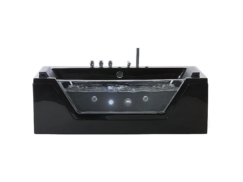 Whirlwanne Badewanne schwarz rechteckig Doppelwanne mit Massage LED 170 cm Samana