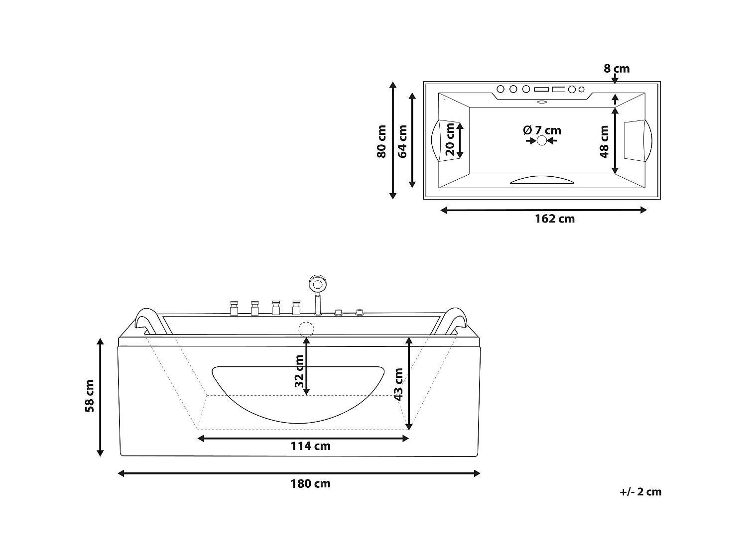 Baignoire d'angle à remous avec LED HAWES 180 x 80 cm Noir