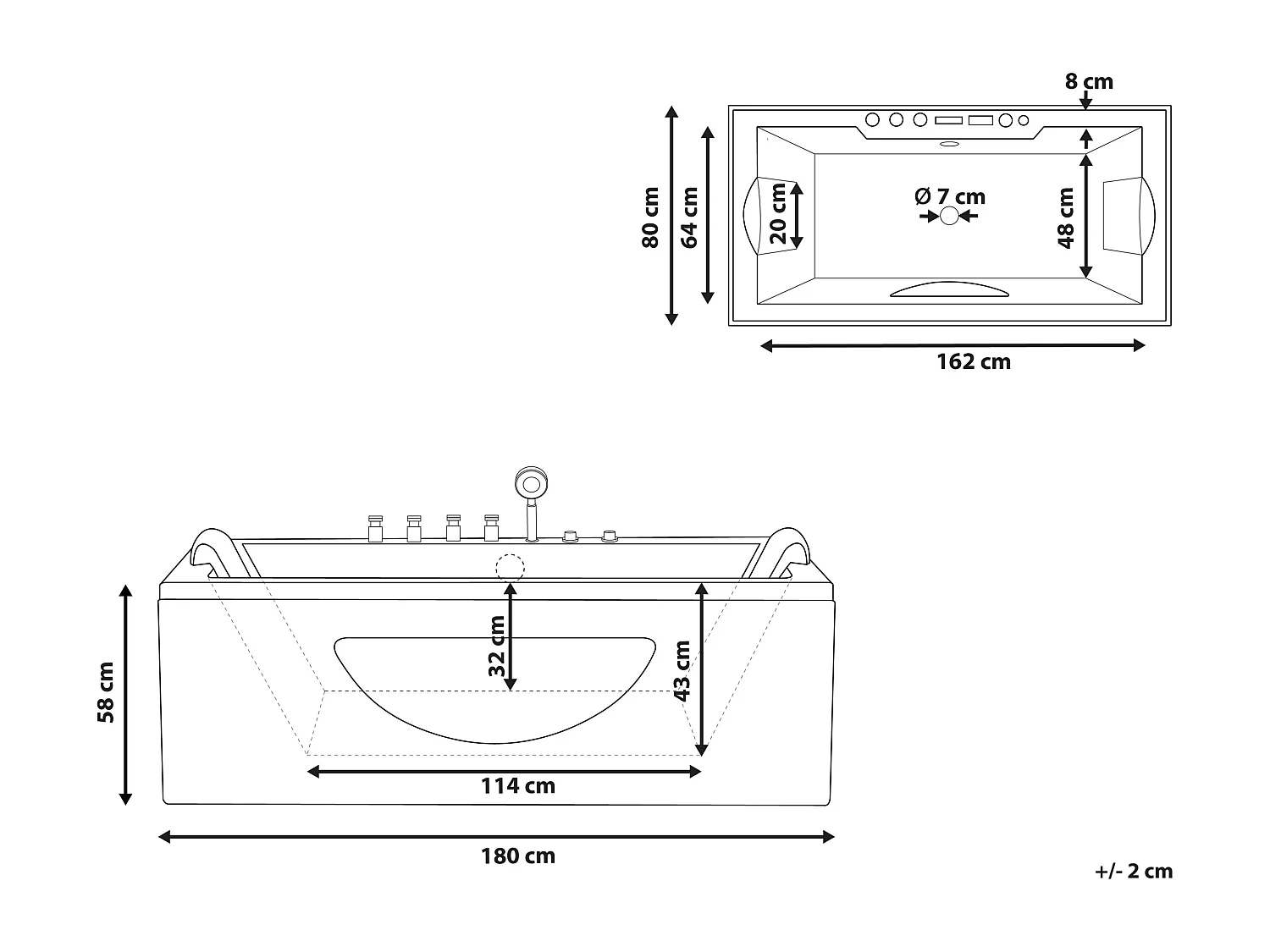 Baignoire d'angle à remous avec LED HAWES 180 x 80 cm Noir