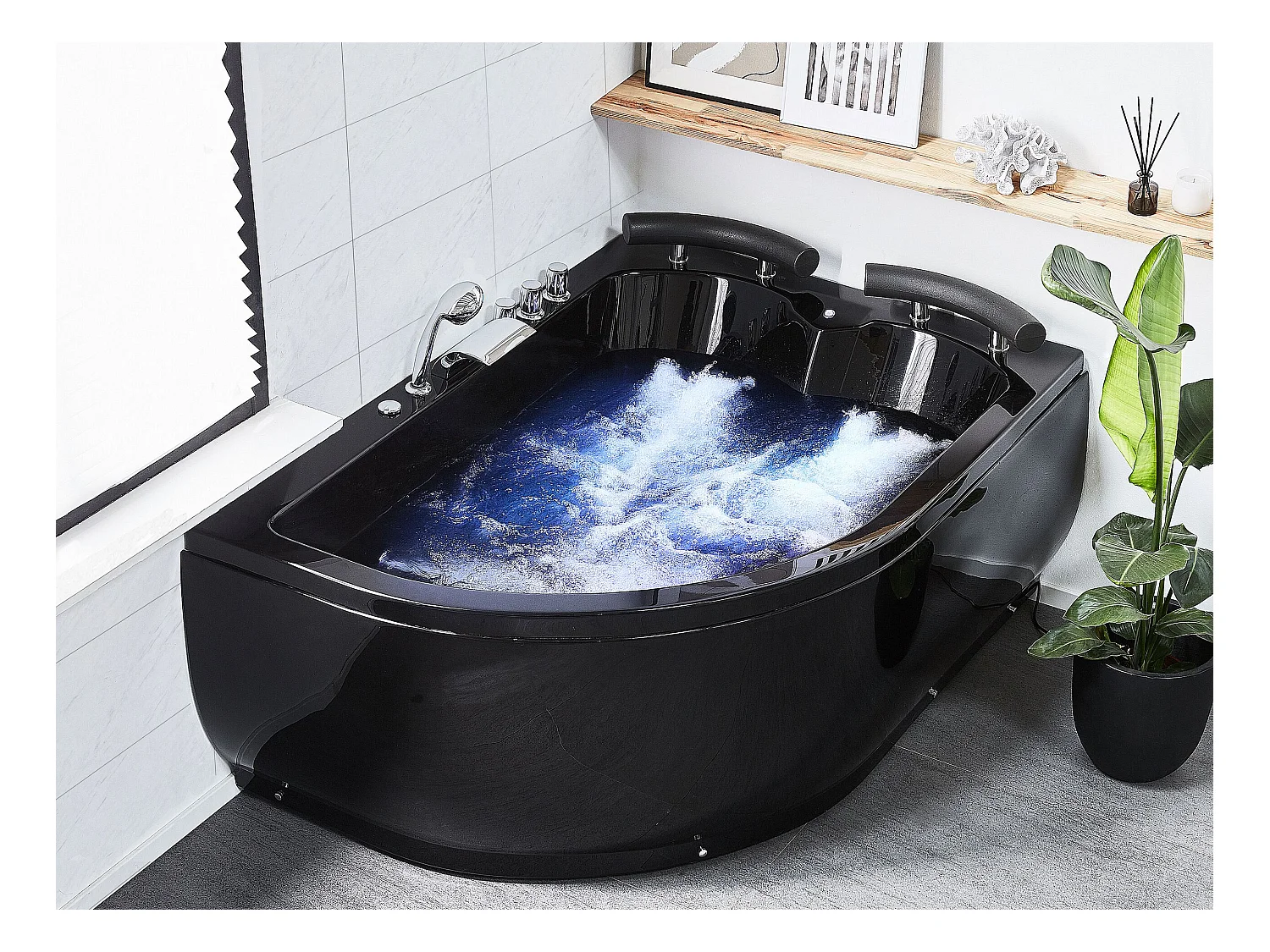 Baignoire d'angle à remous avec LED PARADISO Côté droite 158 x 113 cm Noir