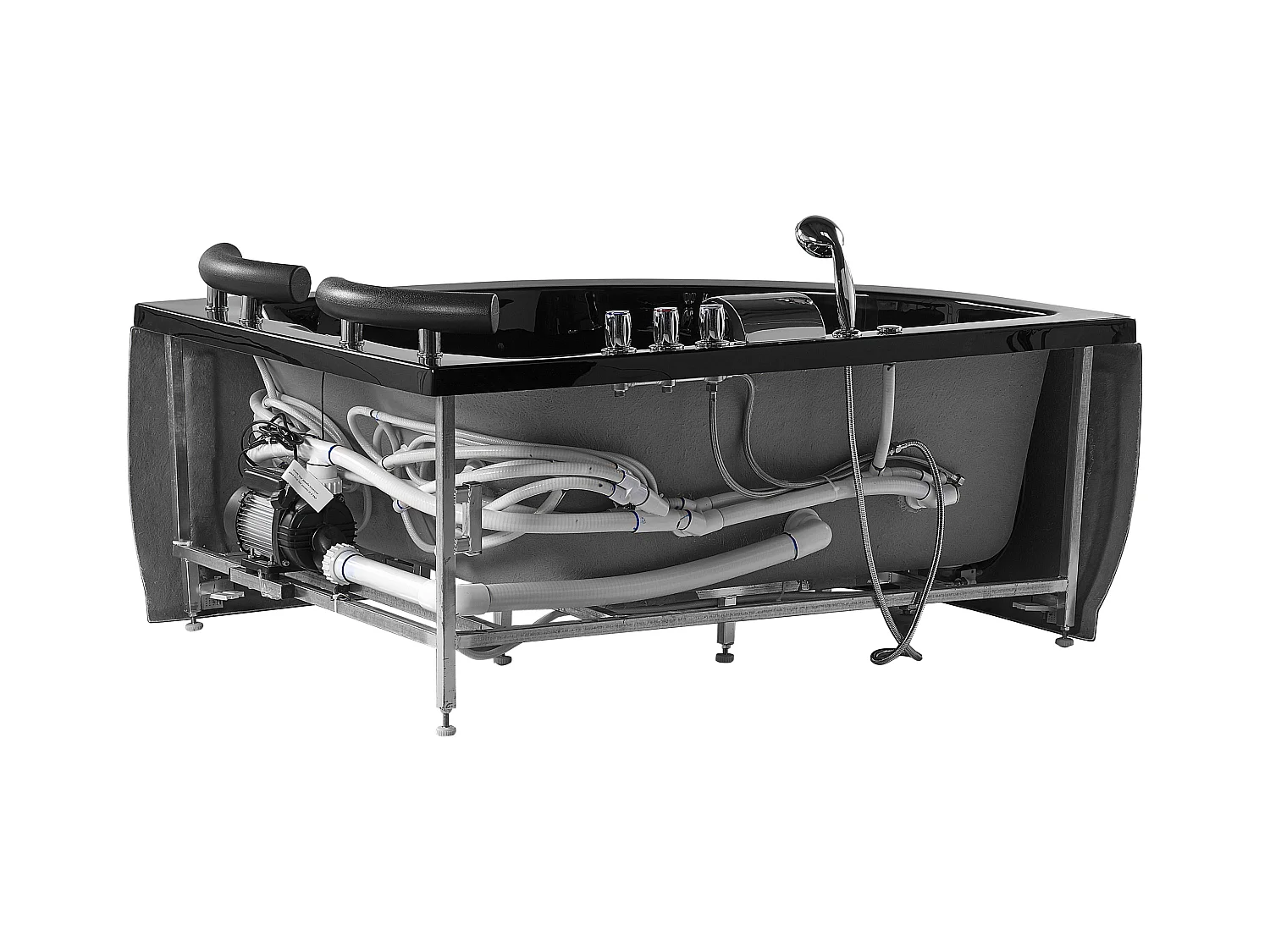 Baignoire d'angle à remous avec LED PARADISO Côté droite 158 x 113 cm Noir