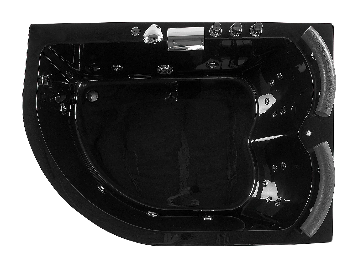 Baignoire d'angle à remous avec LED PARADISO Côté droite 158 x 113 cm Noir