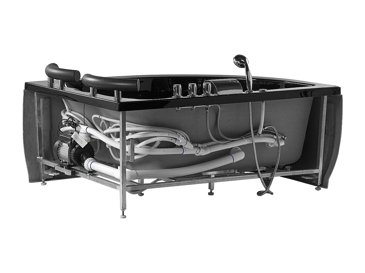 Baignoire d'angle à remous avec LED PARADISO Côté droite 158 x 113 cm Noir