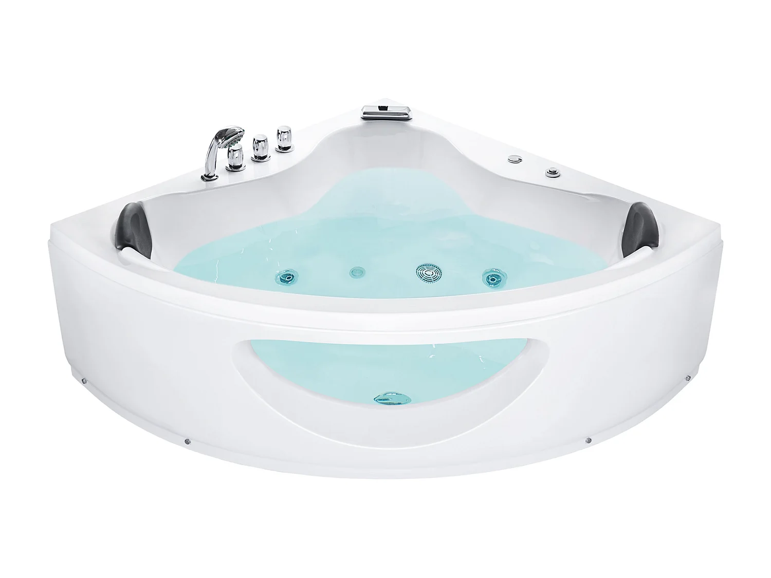Whirlpool Badewanne Eckmodell mit LED TOCOA 190 x 138 cm Weiss