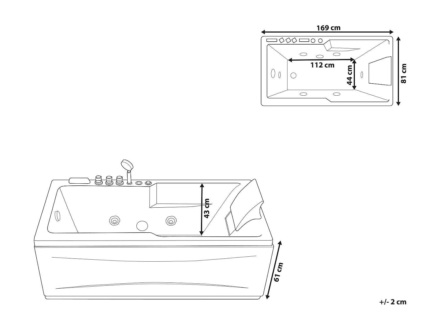 Baignoire d'angle à remous avec LED ARTEMISA Côté droit 170 x 80 cm Blanc