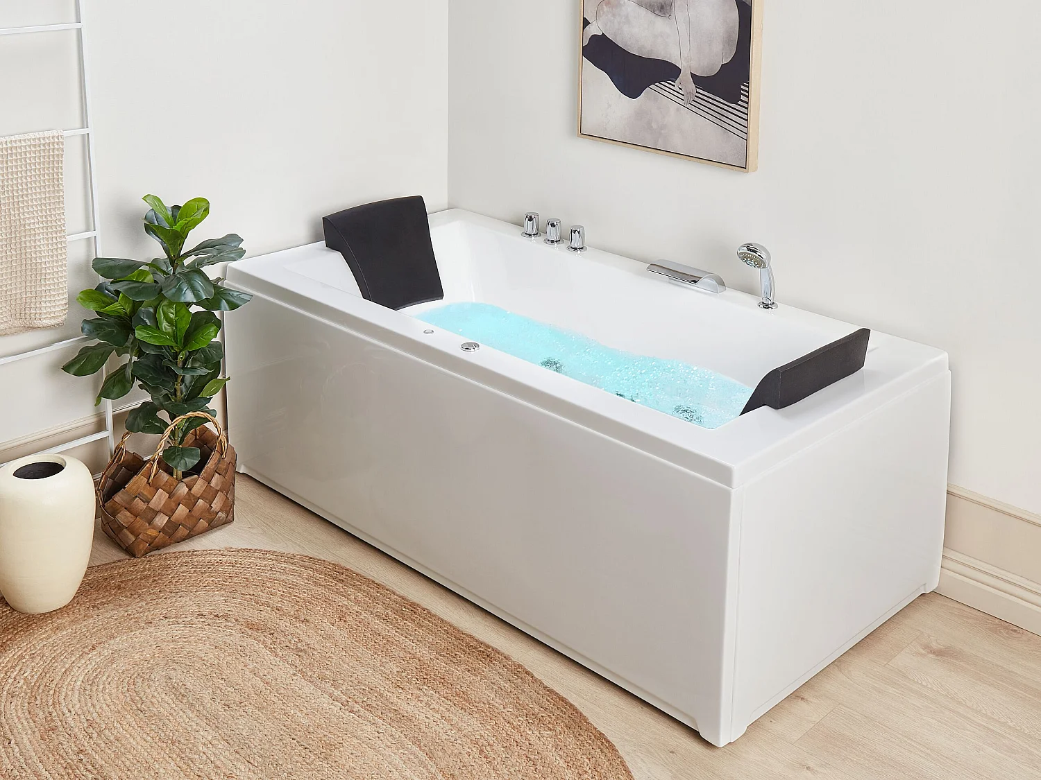 Baignoire d'angle à remous avec LED VARADERO Côté droit 183 x 90 cm Blanc