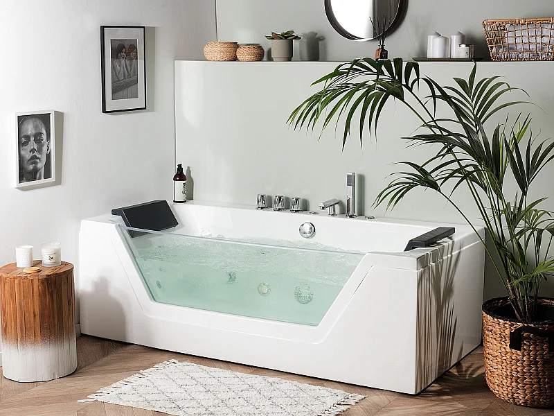 Whirlwanne weiß rechteckig Doppelwanne mit Massage LED 170 cm Samana