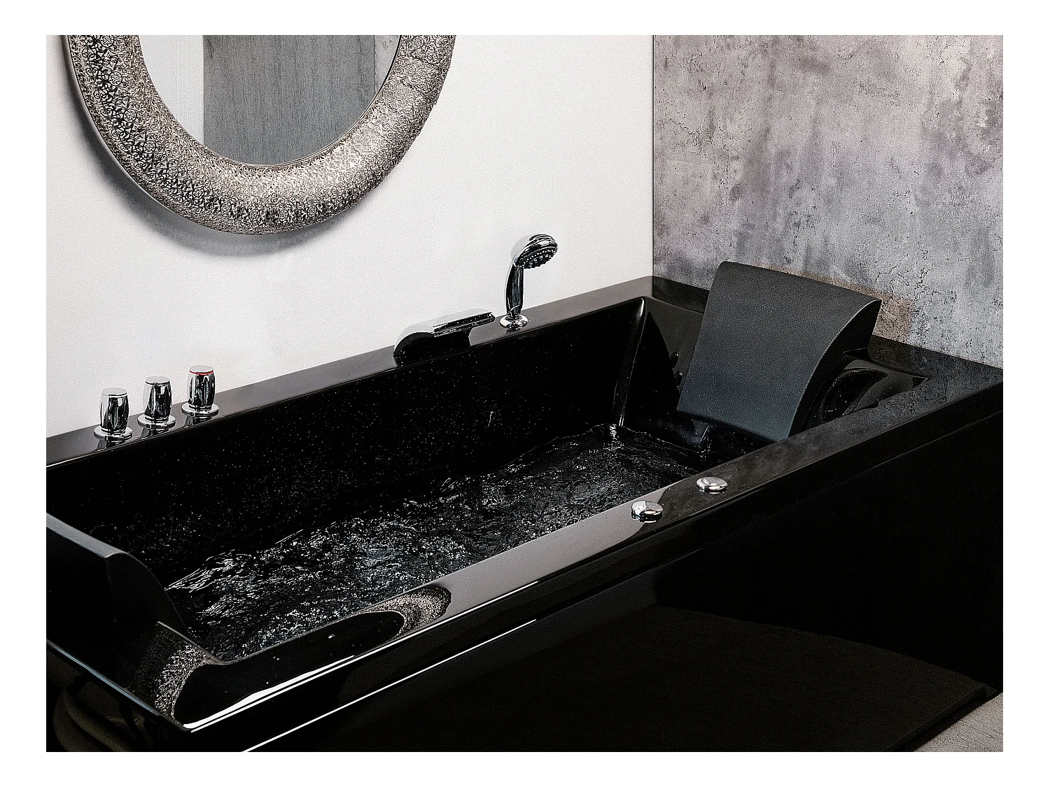 Baignoire d'angle à remous avec LED VARADERO Côté droite 183 x 90 cm Noir