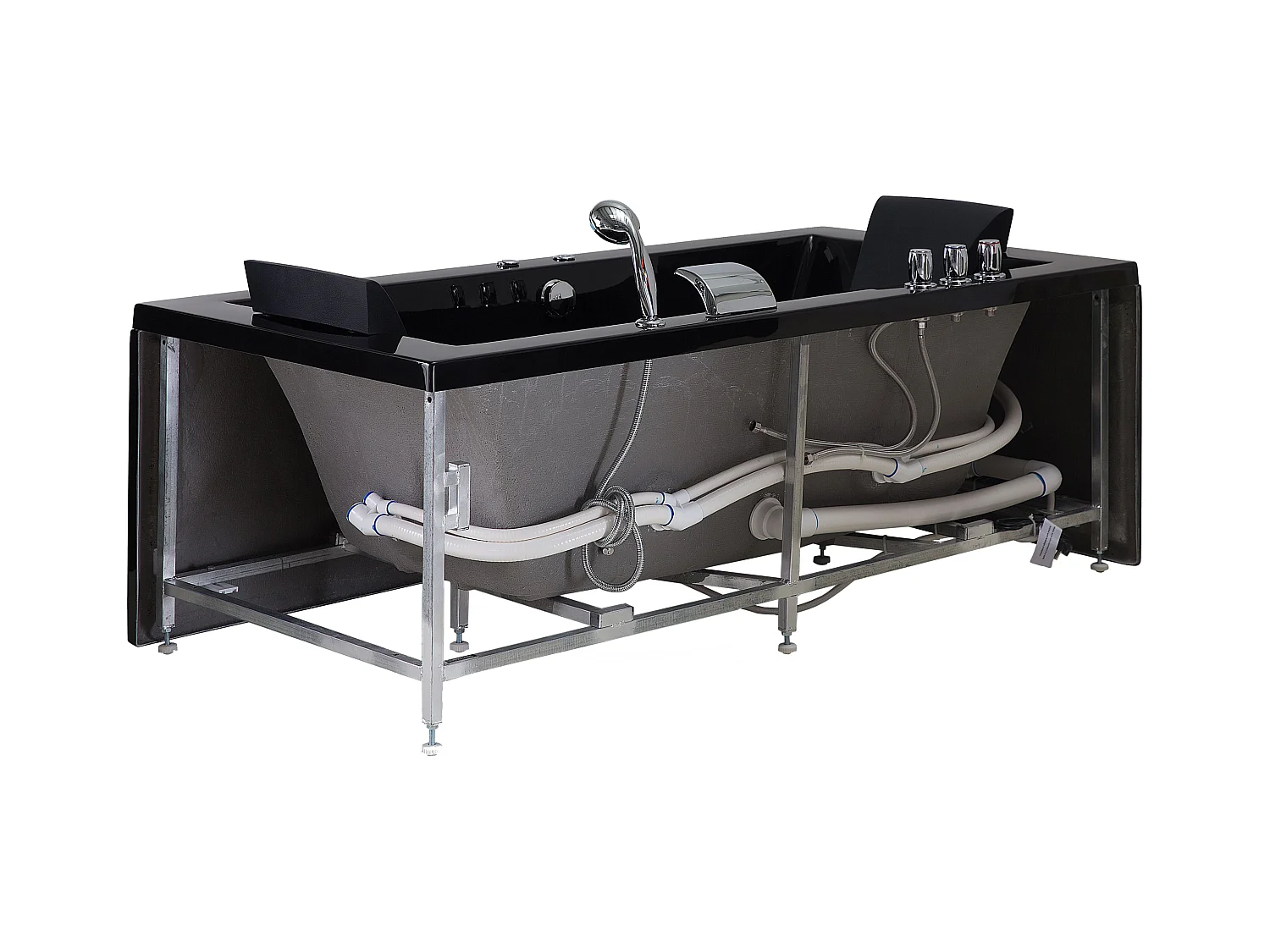 Baignoire d'angle à remous avec LED VARADERO Côté droite 183 x 90 cm Noir