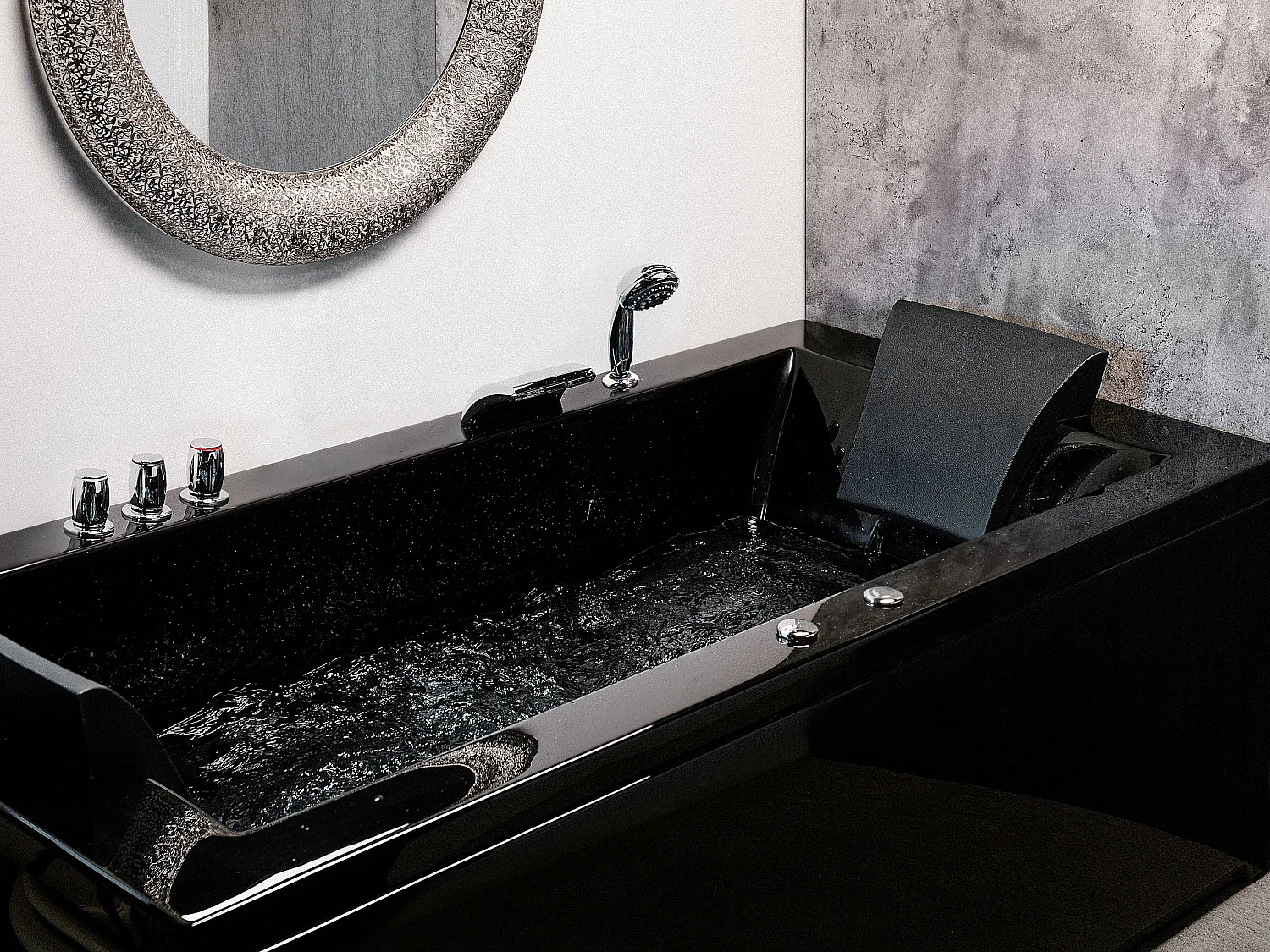 Baignoire d'angle à remous avec LED VARADERO Côté gauche 183 x 90 cm Noir