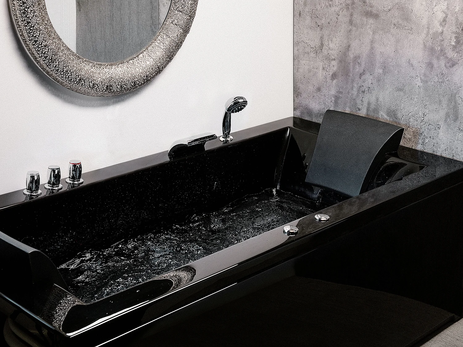Baignoire d'angle à remous avec LED VARADERO Côté gauche 183 x 90 cm Noir
