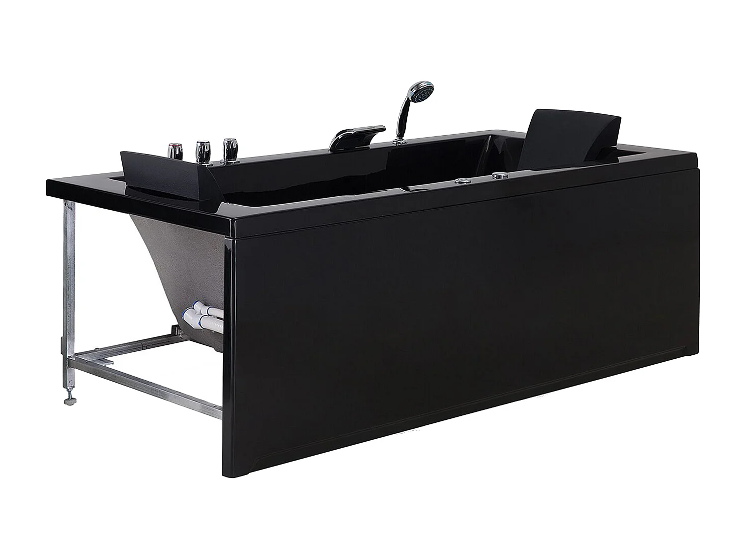 Wanna narożna z hydromasażem LED VARADERO Prawostronny 183 x 90 cm Czarny