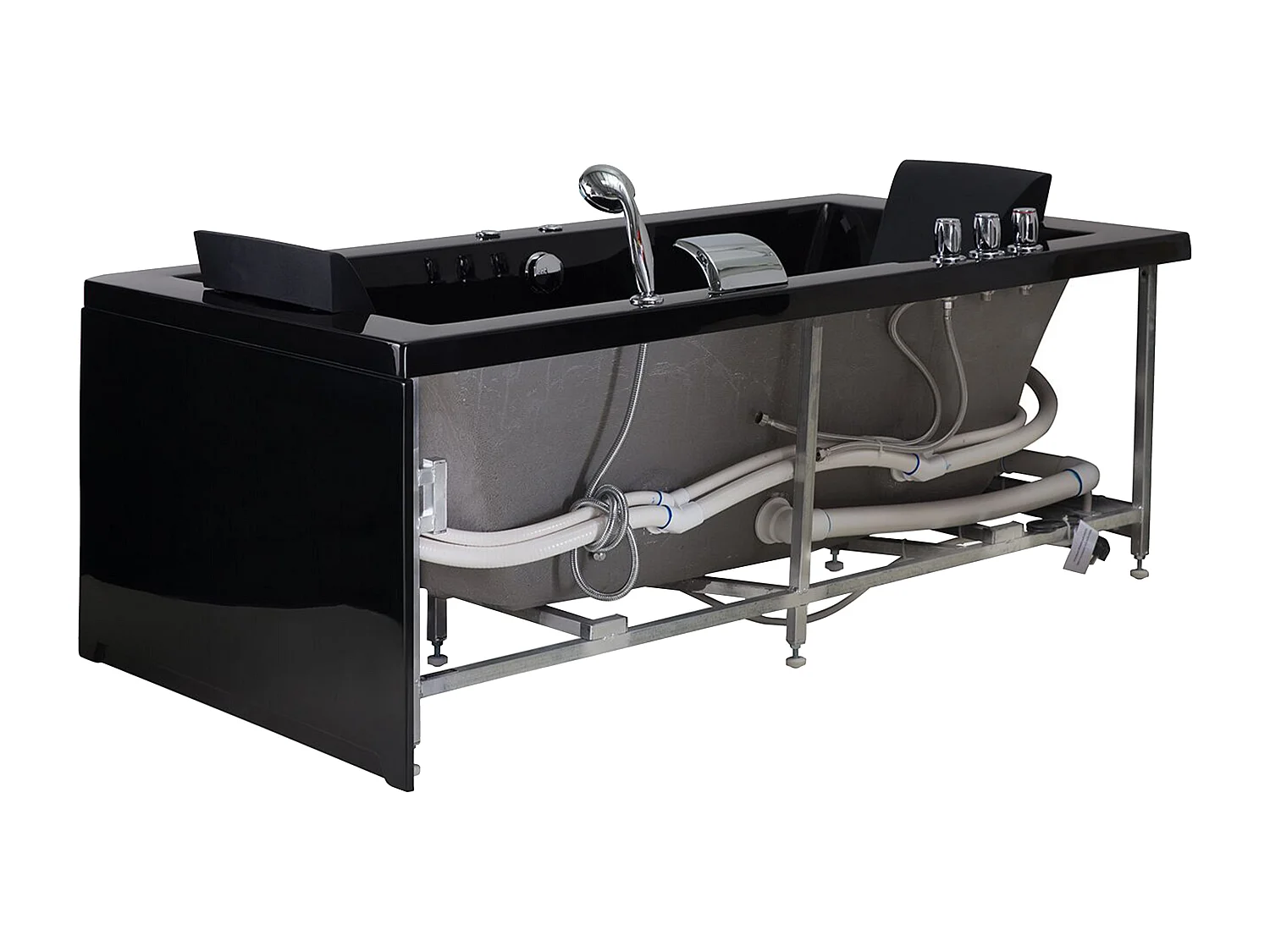 Wanna narożna z hydromasażem LED VARADERO Prawostronny 183 x 90 cm Czarny