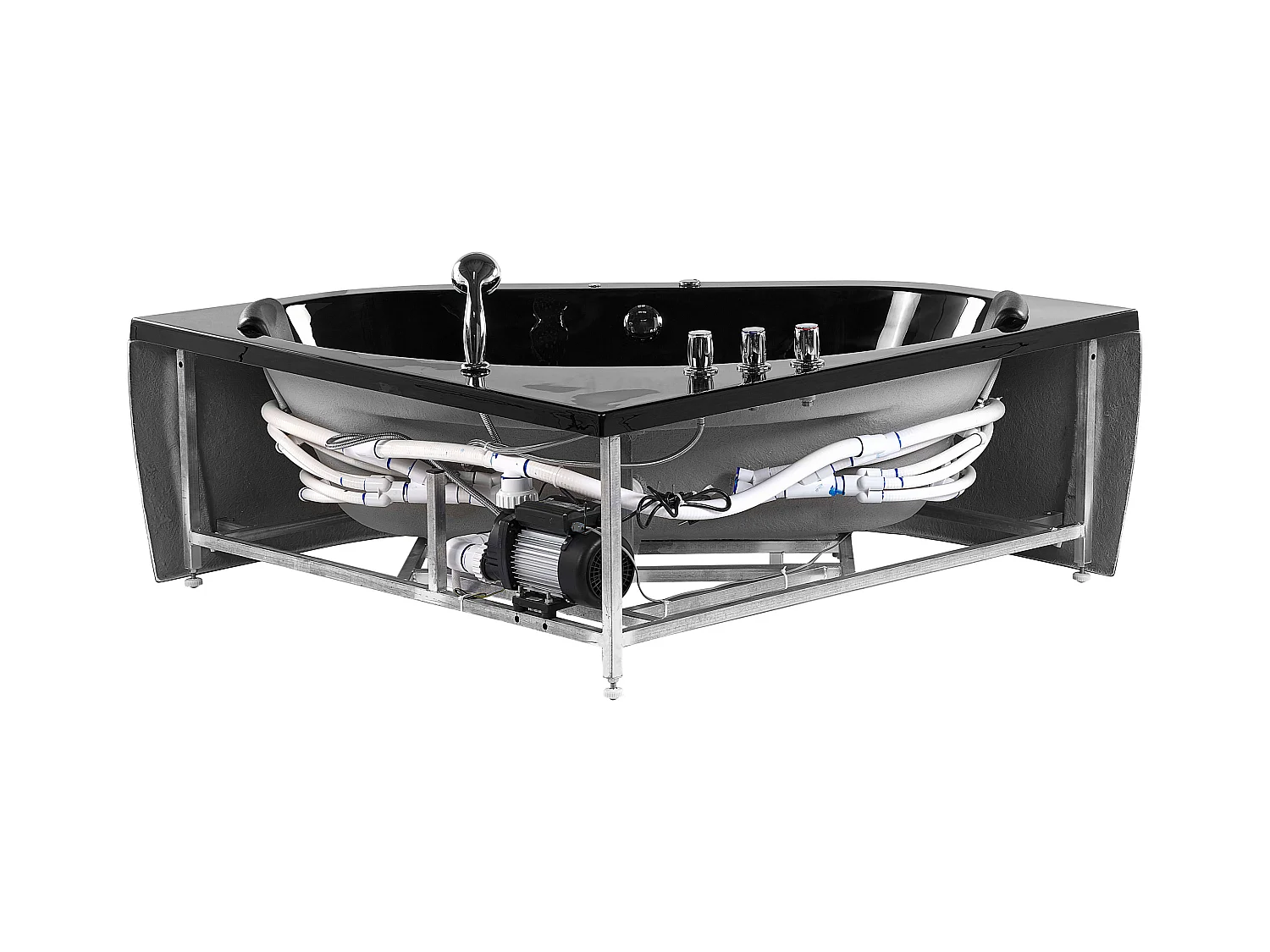 Baignoire d'angle à remous avec LED MEVES 140 x 140 cm Noir