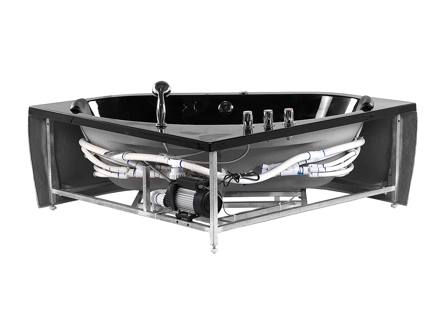 Baignoire d'angle à remous avec LED MEVES 140 x 140 cm Noir