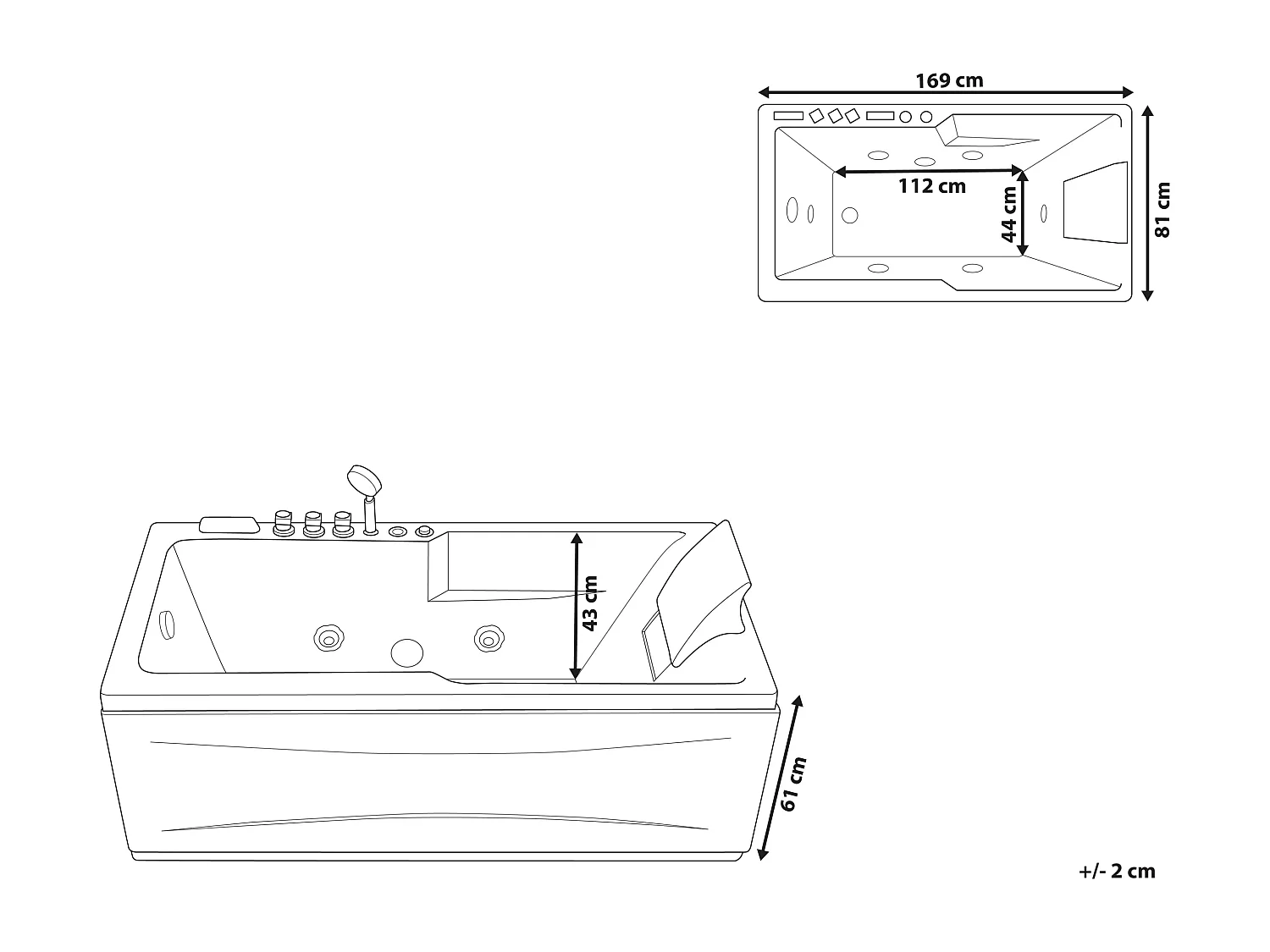 Hoek bubbelbad met LED ARTEMISA Rechterzijde 170 x 80 cm Zwart